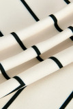 Кремово-белый повседневный полосатый принт с принтом в стиле пэчворк и отложным воротником с пряжкой Платье-рубашка Платья