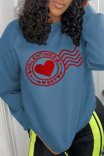 Blue Fashion Sportswear Print Patchwork O Neck Tops