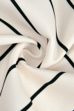 クリーム ホワイト カジュアル ストライプ プリント パッチワーク バックル ターンダウン カラー シャツドレス ドレス