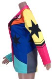 Ropa de abrigo con cuello vuelto y botones de patchwork con estampado de calle informal multicolor