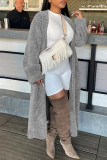 Light Gray Fashion Casual Solid Cardigan Outerwear