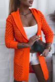 Оранжевая повседневная однотонная лоскутная верхняя одежда с воротником-капюшоном