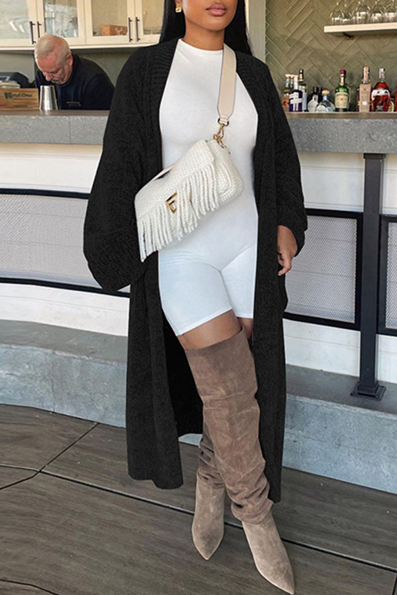 

Black Fashion Casual Solid Cardigan Outerwear