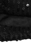 ブラック セクシー ソリッド スパンコール パッチワーク バックレス フォールド スパゲッティ ストラップ ワン ステップ スカート ドレス