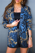 Capispalla con colletto rovesciato con stampa casual blu alla moda