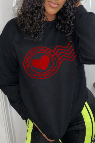 Black Fashion Sportswear Print Patchwork O Neck Tops
