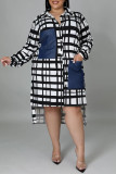 Хаки Модное повседневное платье-рубашка с отложным воротником и клетчатым принтом больших размеров