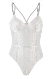 White Sexy Living Solid Patchwork See-through Backless Lingerie