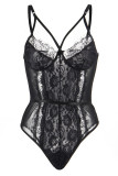 Black Sexy Living Solid Patchwork See-through Backless Lingerie