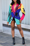 Многоцветная повседневная верхняя одежда с воротником-стойкой и пуговицами с уличным принтом в стиле пэчворк
