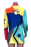Multicolor Casual Street Print Patchwork Buttons Turn-back Collar Outerwear