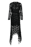 Schwarze sexy Patchwork-Patchwork-Kleider mit halbem Rollkragen und unregelmäßigem Kleid