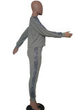 Grey Casual Print Patchwork O Neck Long Sleeve Two Pieces