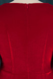 Vestidos retos vermelhos elegantes em patchwork sólido com contas e decote em V