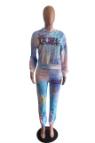 Blue Purple Fashion Casual Letter Print Hooded Collar Long Sleeve Two Pieces