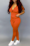 Orange Fashion Casual Solid Basic Zipper Kragen Kurzarm Zweiteiler