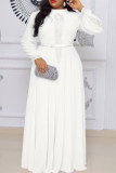 White Fashion Casual Solid Patchwork Half A Turtleneck Long Sleeve Plus Size Dresses