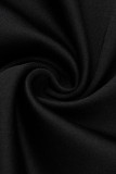 Zwart sexy effen patchwork doorzichtige hete boor O-hals rokjurken met één stap