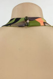 Veelkleurige sexy print patchwork frenulum rugloze vouw asymmetrische o-hals onregelmatige jurkjurken
