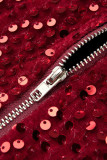 Красный модный пэчворк с блестками и воротником-молнией с длинным рукавом из двух частей