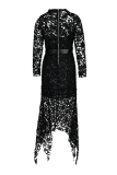 Schwarze sexy Patchwork-Patchwork-Kleider mit halbem Rollkragen und unregelmäßigem Kleid