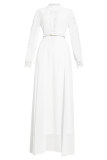 Vestidos Blancos De Moda Casual De Retazos Lisos Medio Cuello Alto Manga Larga Tallas Grandes