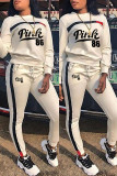 White Fashion Casual Letter Print Basic O Neck Long Sleeve Two Pieces