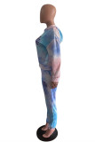 Azul roxo moda casual estampa de letras gola com capuz manga longa duas peças