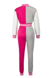 グレー ピンク ファッション カジュアル 無地 パッチワーク 長袖 ツーピース