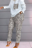 Leopard Print Fashion Casual Print Patchwork O Neck Long Sleeve Two Pieces