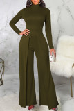 Red Casual Solid Patchwork Half A Turtleneck Straight Jumpsuits