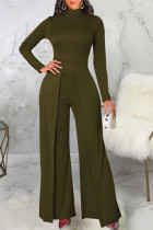 Army Green Casual Solid Patchwork Half A Turtleneck Straight Jumpsuits