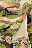 Veelkleurige sexy print patchwork frenulum rugloze vouw asymmetrische o-hals onregelmatige jurkjurken