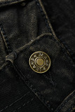 Zwarte mode casual tie-dye basic hoge taille regular denim jeans