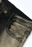 Jeans jeans preto moda casual tie dye básico cintura alta regular