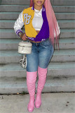 Розовая модная повседневная верхняя одежда в стиле пэчворк с буквенным принтом