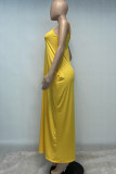 Yellow Sexy Casual Solid Backless Spaghetti Strap Long Dress
