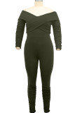 レッドファッションカジュアルソリッドパッチワークVネックプラスサイズジャンプスーツ