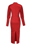 Röd Mode Casual Solid Basic Turtleneck Långärmad Aftonklänning