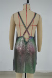 Цветное модное сексуальное лоскутное платье без рукавов с открытой спиной и лямкой на шее