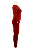 Röd Mode Casual Solid Patchwork V Neck Plus Size Jumpsuits
