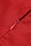 Красное модное повседневное однотонное базовое вечернее платье с длинным рукавом с высоким воротником