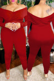 Red Fashion Casual Solid Patchwork V-Ausschnitt Plus Size Jumpsuits