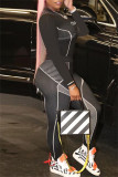 Черная модная спортивная одежда с буквенным принтом, базовая, с круглым вырезом, с длинным рукавом, из двух частей