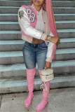 Розовая модная повседневная верхняя одежда в стиле пэчворк с буквенным принтом