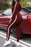 Deep Red Casual Sportswear Solid Patchwork Huvkrage Långärmad i två delar