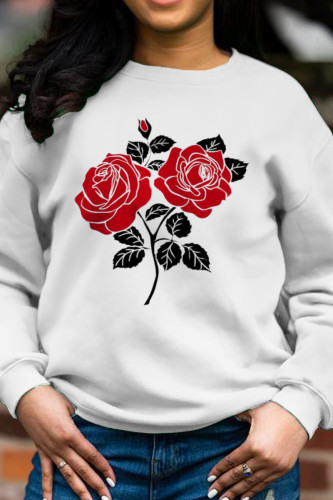 White Fashion Street Print Patchwork O Neck Tops