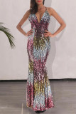 Colour Sexy Sequins Patchwork Spaghetti Strap Straight Dresses