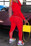 Красная модная спортивная одежда с буквенным принтом, базовая, с круглым вырезом, с длинным рукавом, из двух частей
