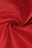 Vestido de noite vermelho moda casual sólido básico gola alta manga longa